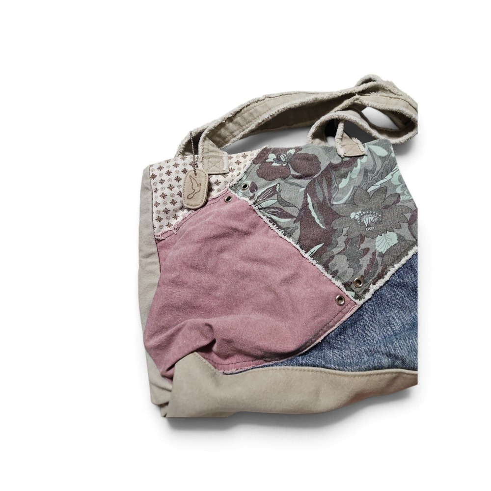 Arizona Jean Company Patchwork Canvas Tote Bag Boho Denim Floral Frayed Edge